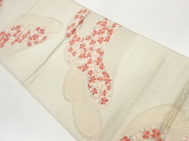 抽象松取に花尽くし模様織出し袋帯